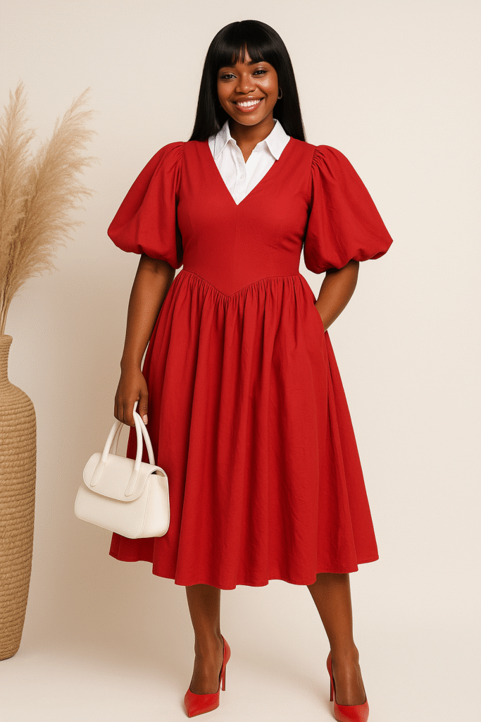 Midi Dress with faux Corset Waist