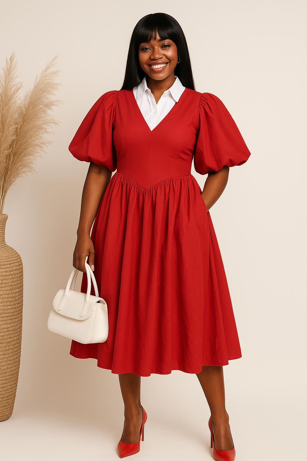 Midi Dress with faux Corset Waist